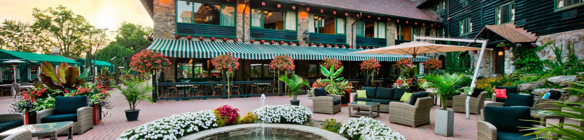 outdoor patio with flowers in full bloom