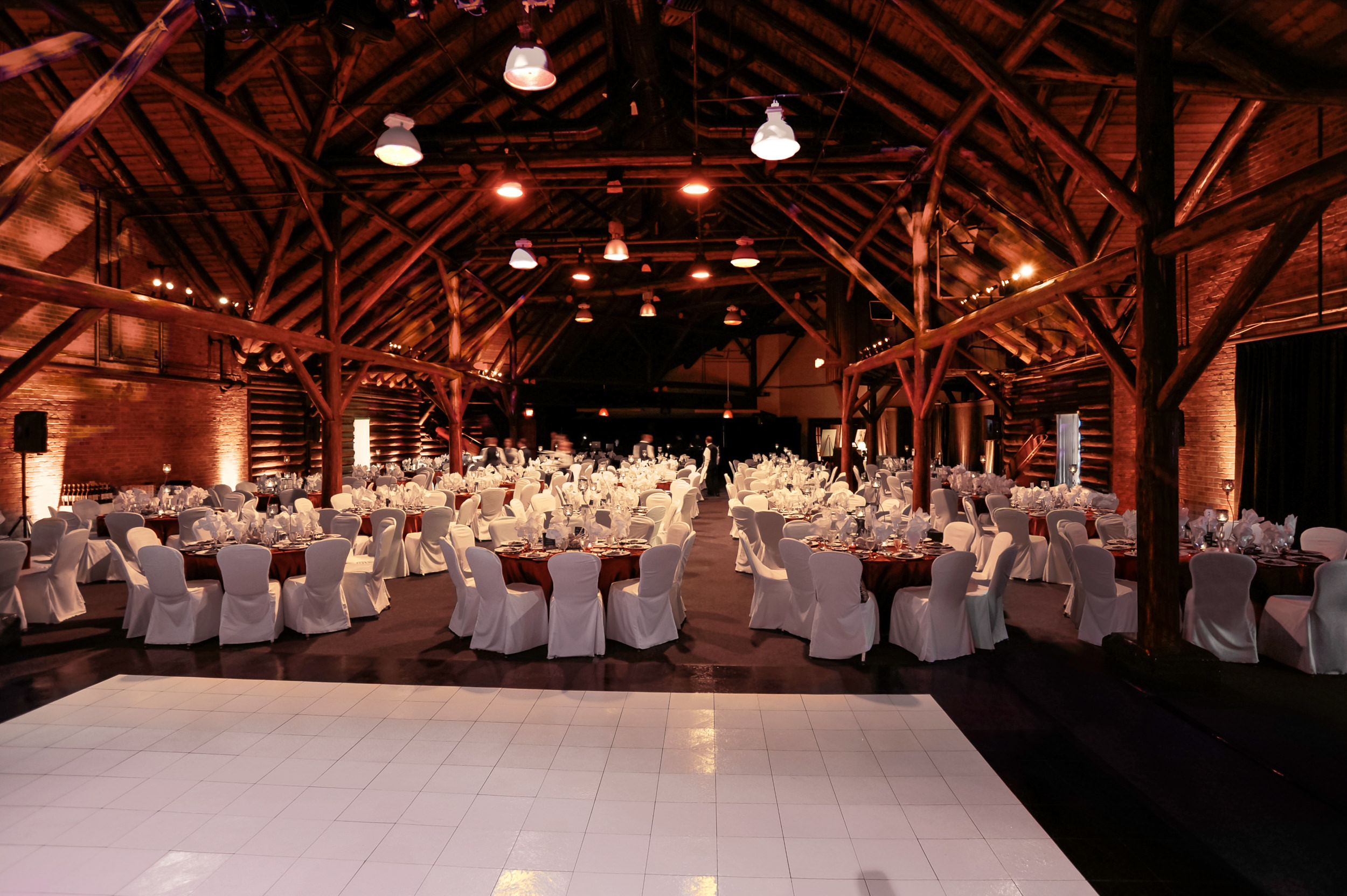 wooden lodge set up for a wedding