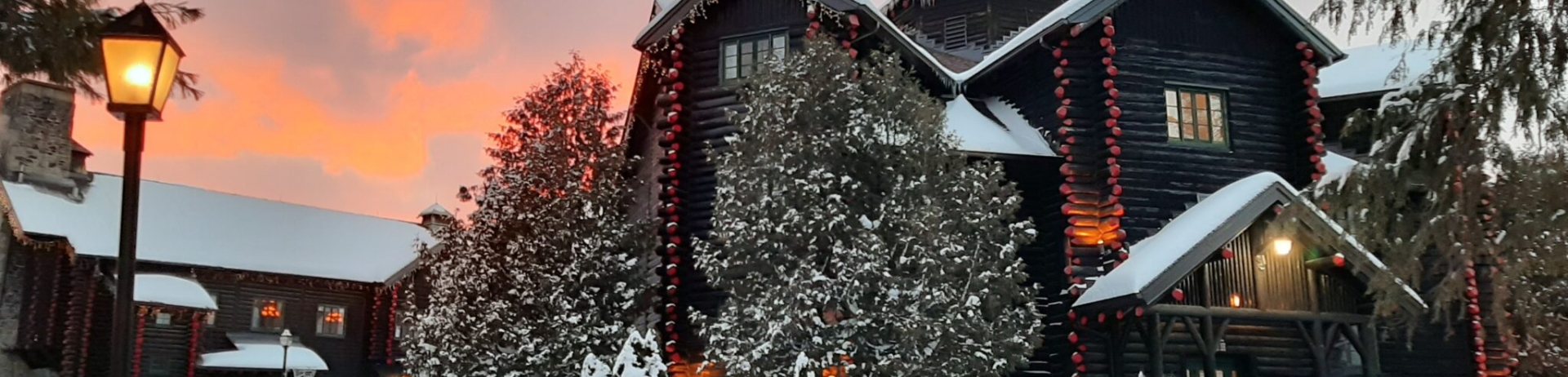 winter hotel facade snowy landscape chateau montebello