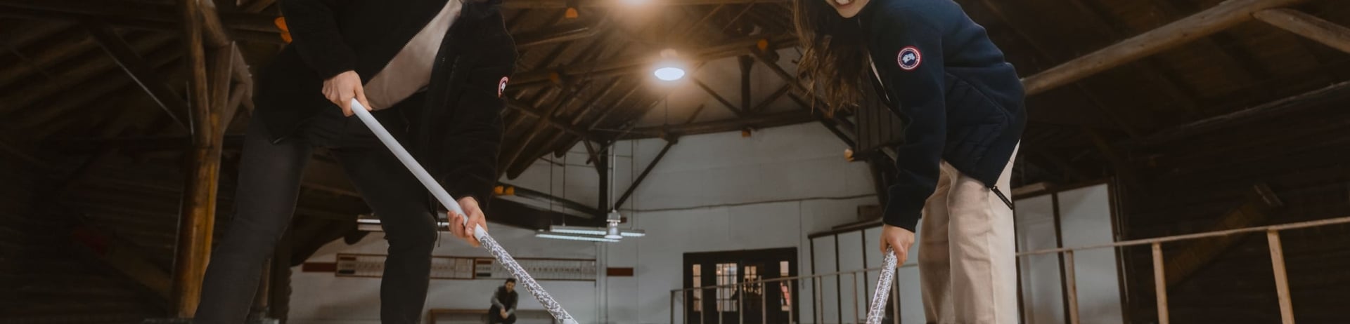 father and daughter curling