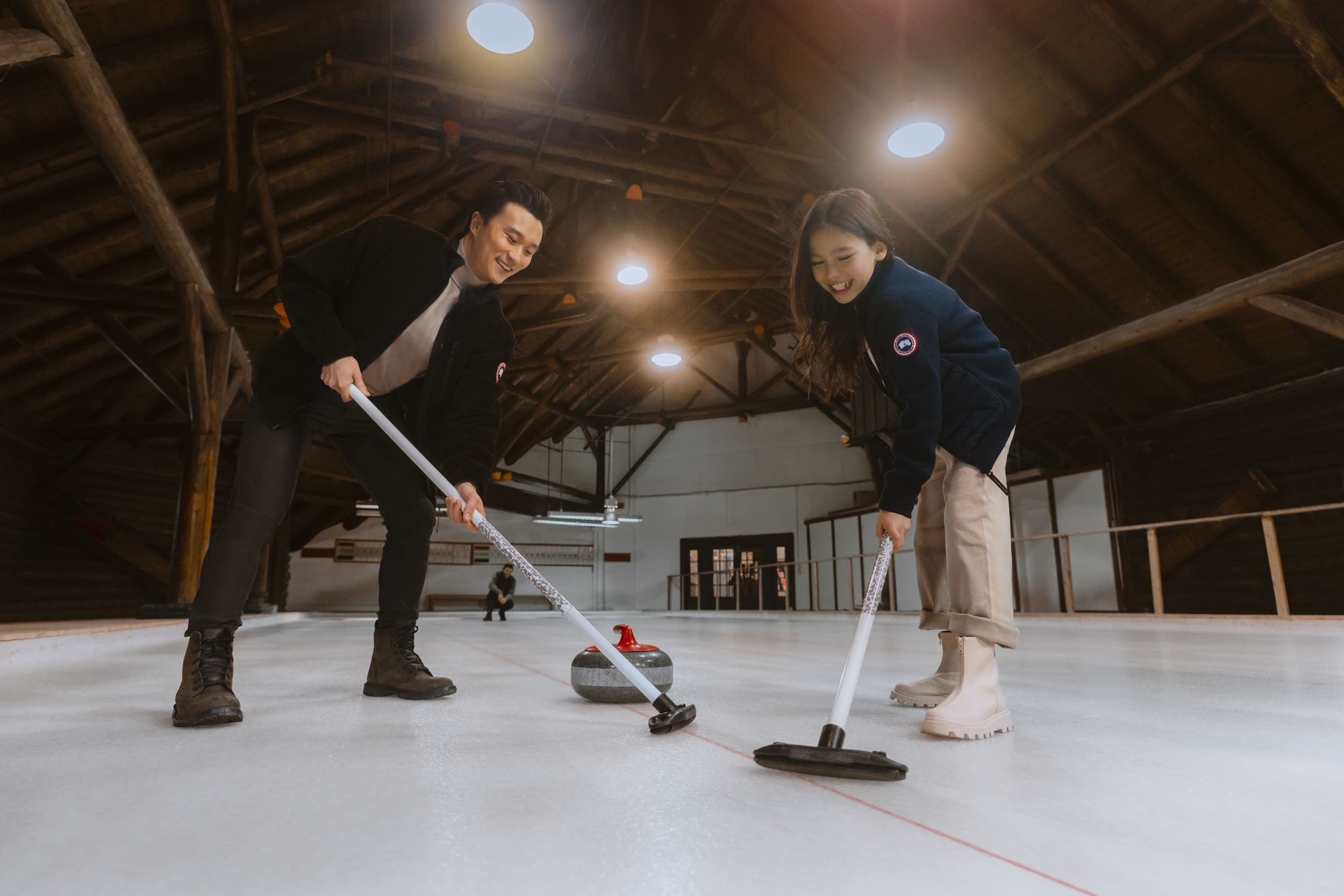 father and daughter curling