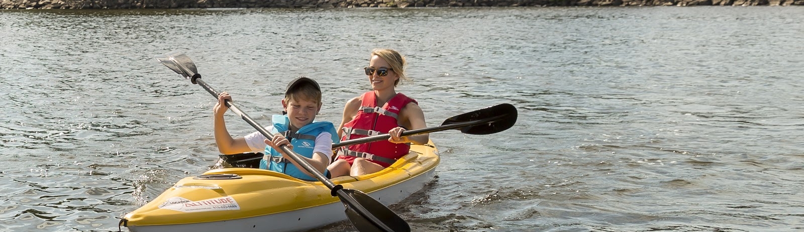 mother and son in a kayak