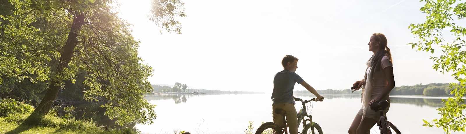 mother and son riding bikes